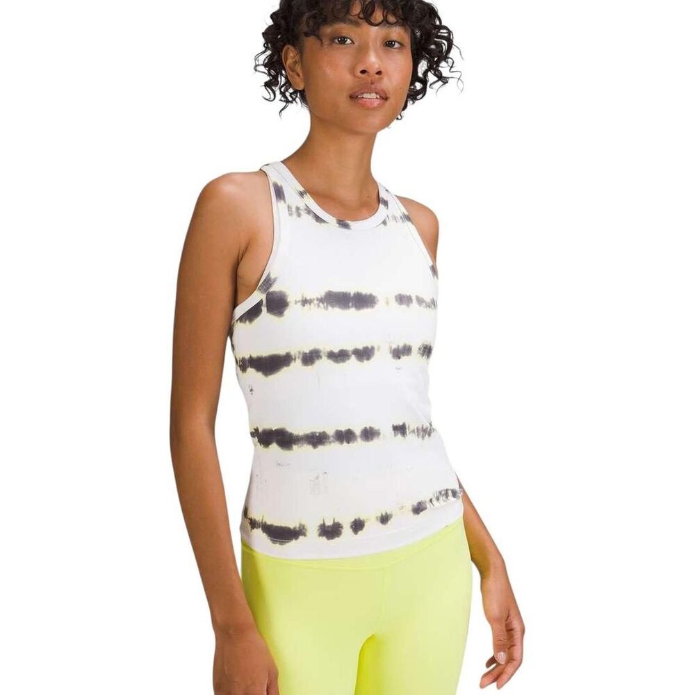 lululemon athletica White Tank Top with Black Tie-Dye Stripes